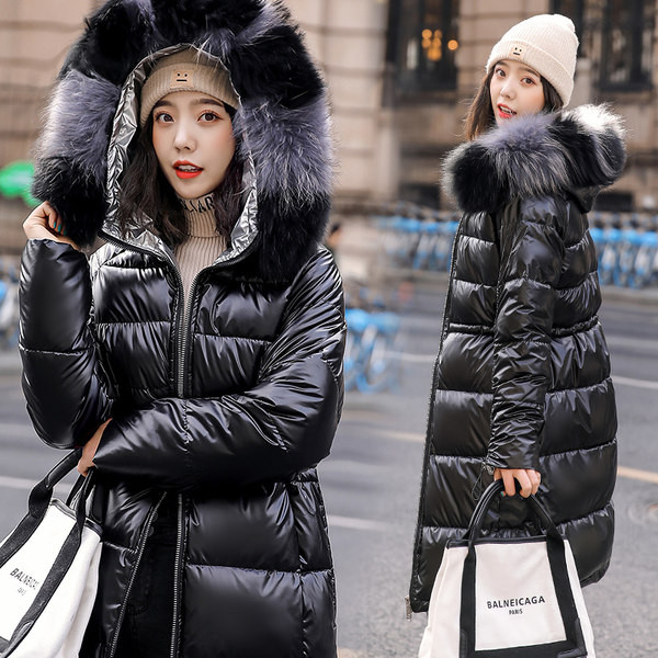 Μοντέρνο γυναικείο μακρύ μπουφάν με πούπουλο και φερμουάρ