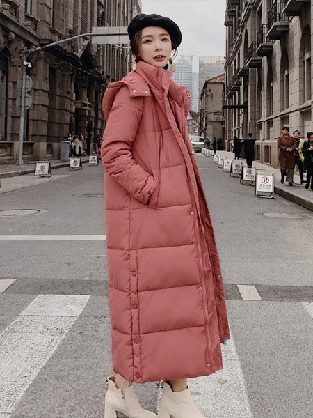 Geaca de iarna lunga de dama cu nasturi si gluga