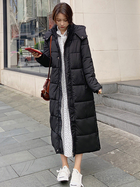 Geaca de iarna lunga de dama cu nasturi si gluga