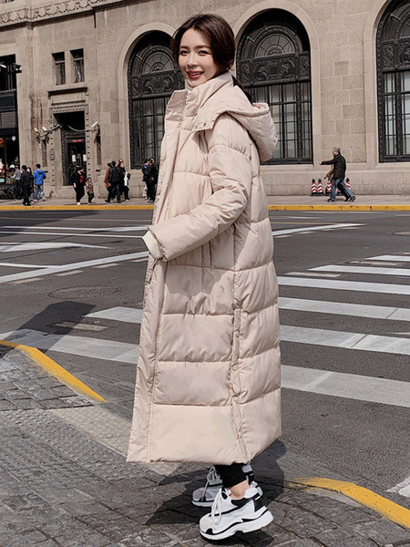 Geaca de iarna lunga de dama cu nasturi si gluga