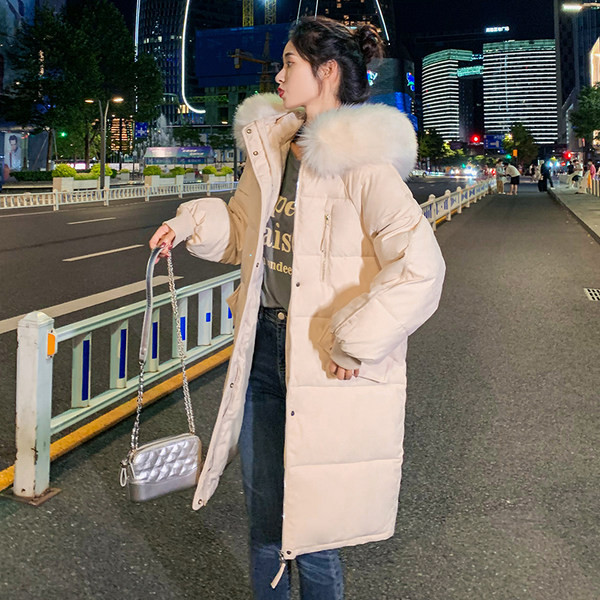 Geacă lungă de iarnă cu glugă în jos și buzunare