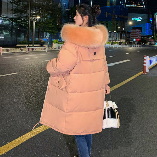 Geacă lungă de iarnă cu glugă în jos și buzunare