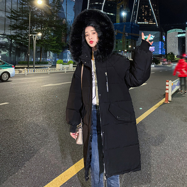 Geacă lungă de iarnă cu glugă în jos și buzunare