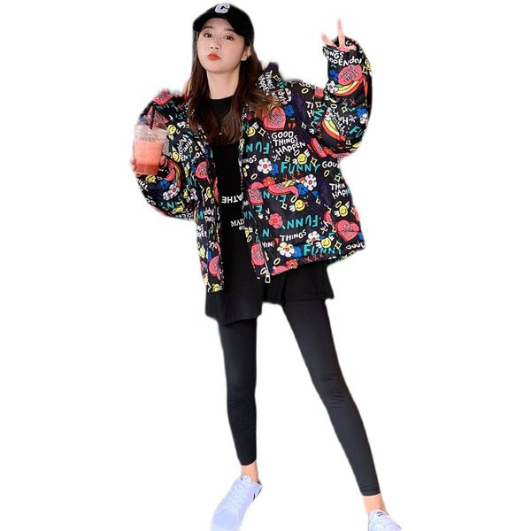 Modern téli kabát színes mintával