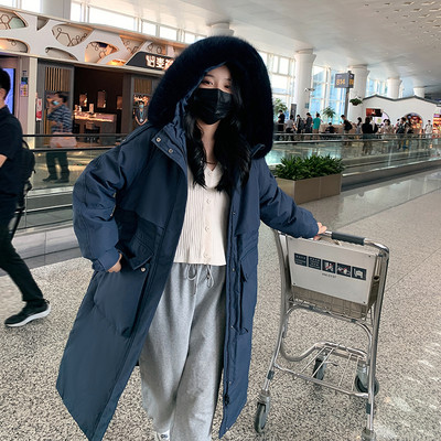 Jachetă parka lungă de iarnă cu glugă în puf