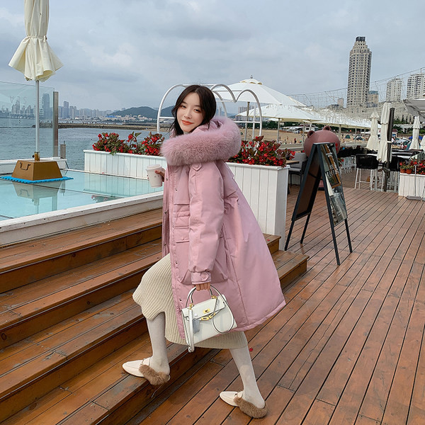 Jachetă parka lungă de iarnă cu glugă în puf