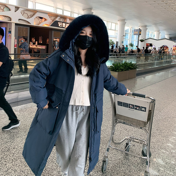 Jachetă parka lungă de iarnă cu glugă în puf