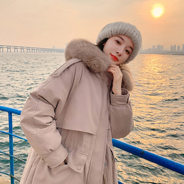 Jachetă parka lungă de iarnă cu glugă în puf