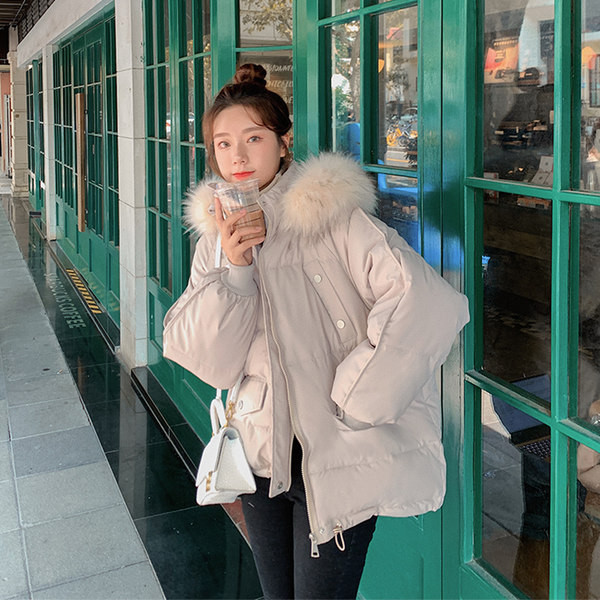 Geaca de dama model larg cu gluga si puf eco