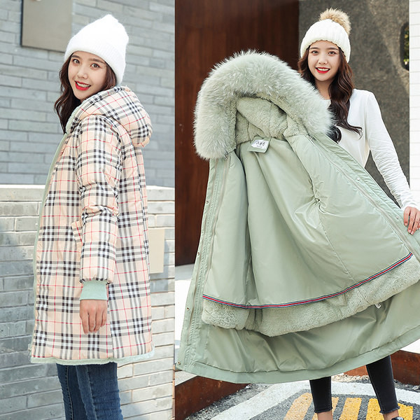 Jachetă de iarnă pentru femei cu glugă - față-verso