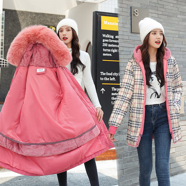 Jachetă de iarnă pentru femei cu glugă - față-verso