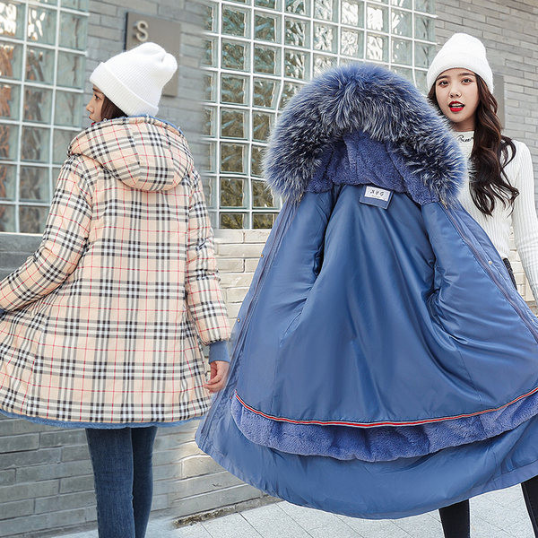 Jachetă de iarnă pentru femei cu glugă - față-verso