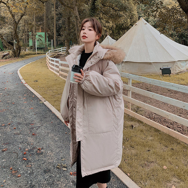 Geacă lungă de iarnă cu glugă în puf