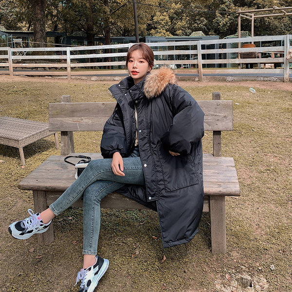 Geacă lungă de iarnă cu glugă în puf