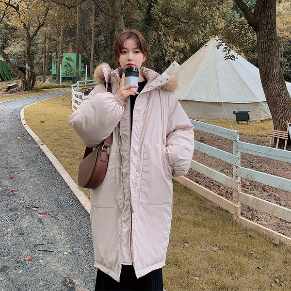 Geacă lungă de iarnă cu glugă în puf