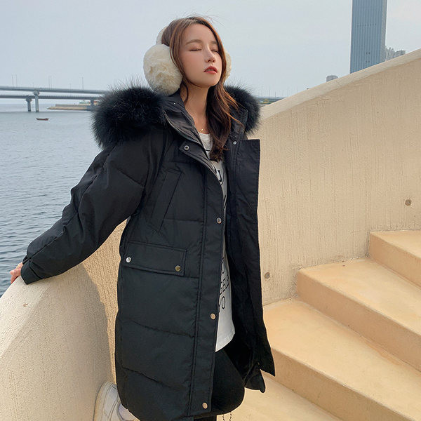 Modern téli kabát kapucnival, pehelytal