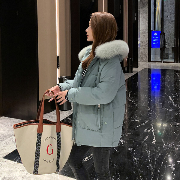 Új modell téli női melegítő pehely kapucnival