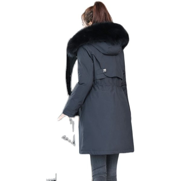 Geacă de iarnă de damă cu legături în talie și glugă