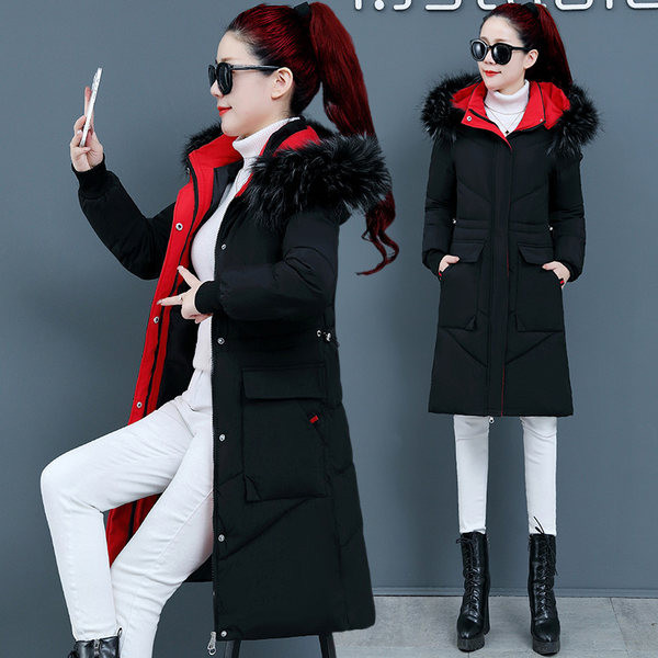 Geacă lungă de iarnă cu buzunare și puf - pentru femei
