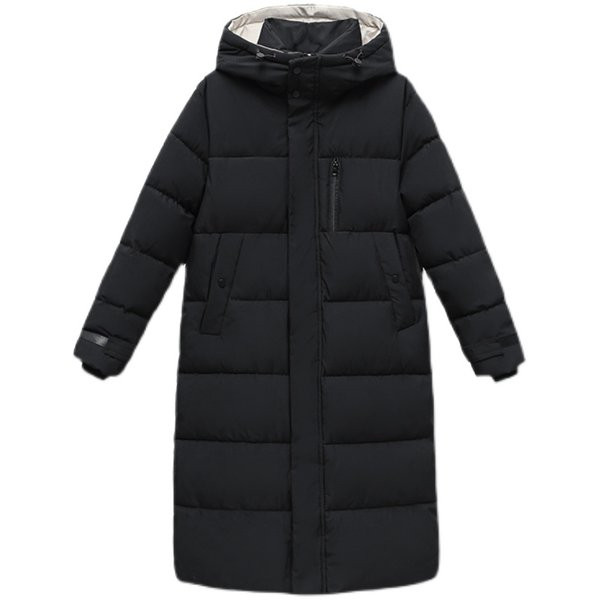 Jachetă lungă de iarnă model nou cu glugă alb-negru