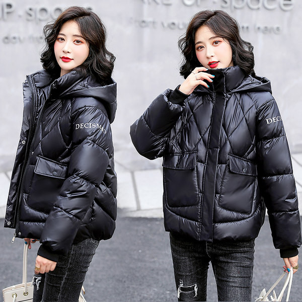 Geacă scurtă de iarnă pentru femei, cu glugă și buzunare