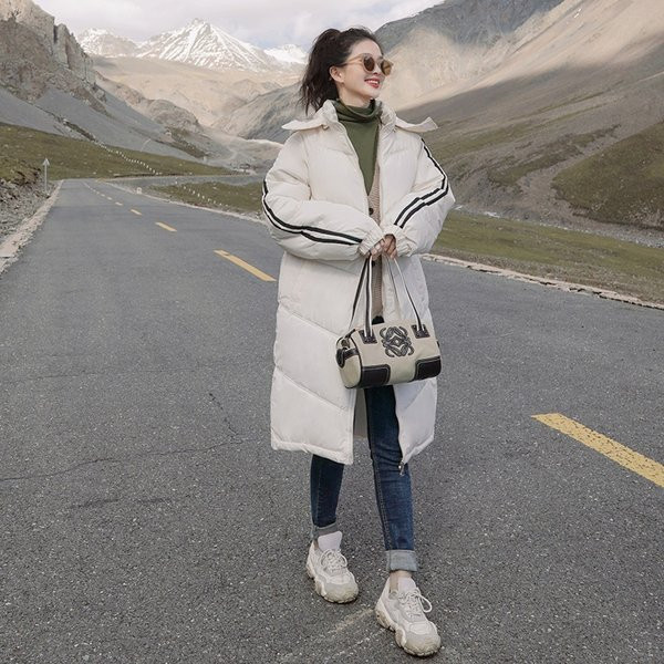Új modell női hosszú téli kabát kapucnival