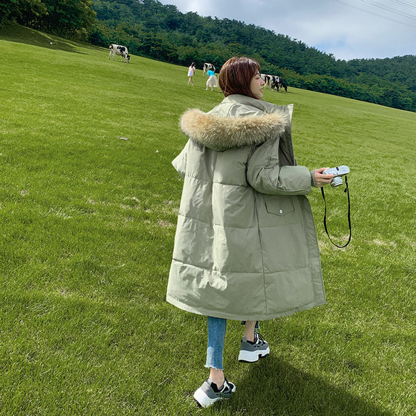 Geaca de iarna de dama model larg cu puf pe gluga