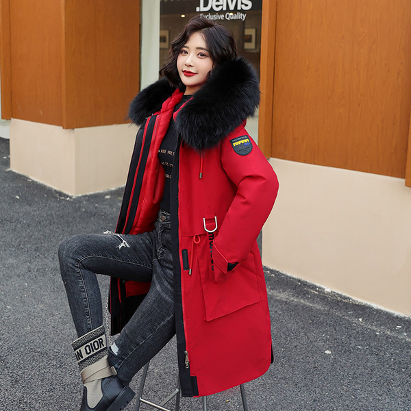 Női téli kabát derékkötővel és eco pehely kapucnival