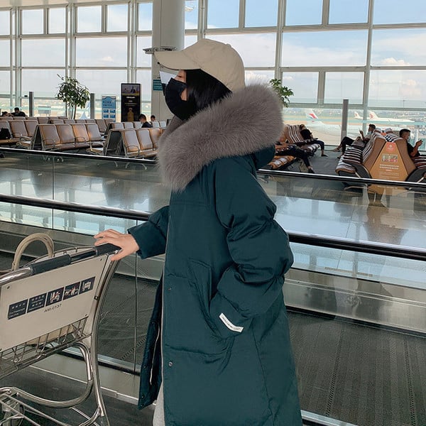 Geaca de iarna lunga model simplu cu gluga si fermoar