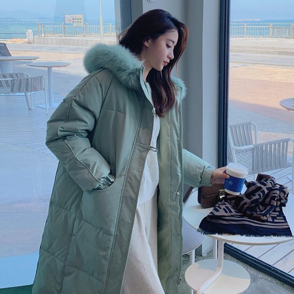 Geacă lungă de iarnă pentru femei cu guler în jos model larg