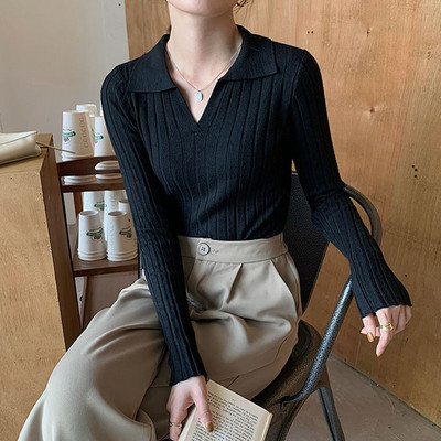 Γυναικεία πλεκτή μπλούζα φθινοπώρου-χειμώνα με λαιμόκοψη 