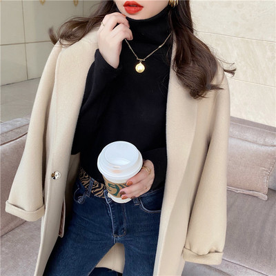 Модерен дамски втален пуловер с поло яка 