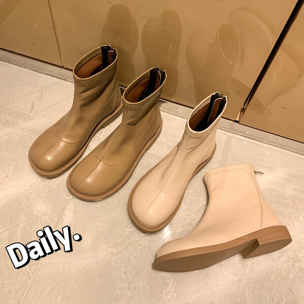 Дамски кожени боти с цип в три цвята