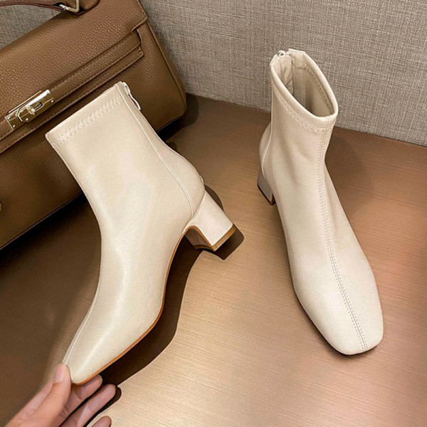 Дамски кожени боти с 5см дебел ток