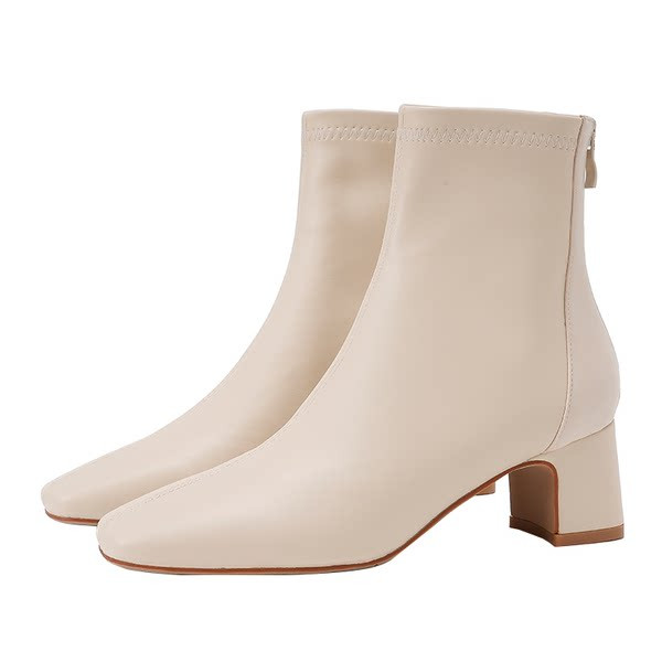 Дамски кожени боти с 5см дебел ток