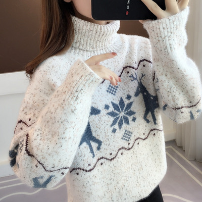 Modernus moteriškas megztas megztinis aukšta apykakle