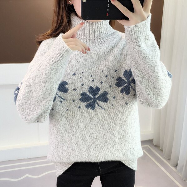 Φθινοπωρινό-χειμωνιάτικο πουλόβερ με γιακά πόλο και φλοράλ μοτίβο