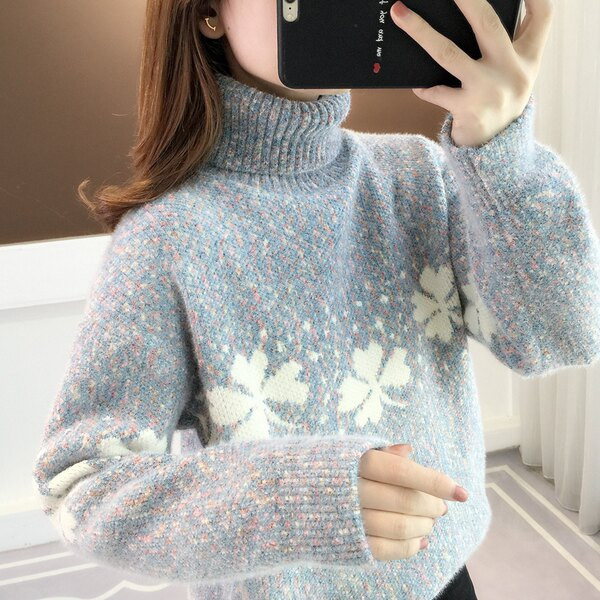 Φθινοπωρινό-χειμωνιάτικο πουλόβερ με γιακά πόλο και φλοράλ μοτίβο