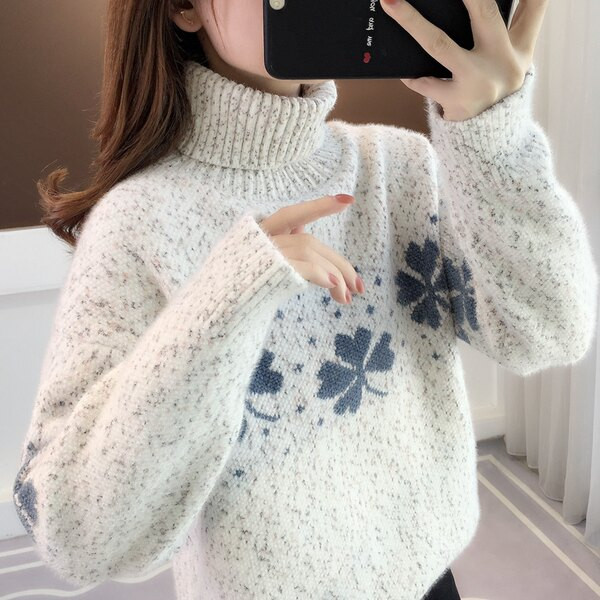 Φθινοπωρινό-χειμωνιάτικο πουλόβερ με γιακά πόλο και φλοράλ μοτίβο