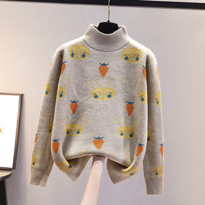 Дамски пуловер с апликация и поло яка