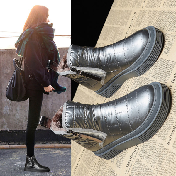 Дамски боти с топла  подплата и цип