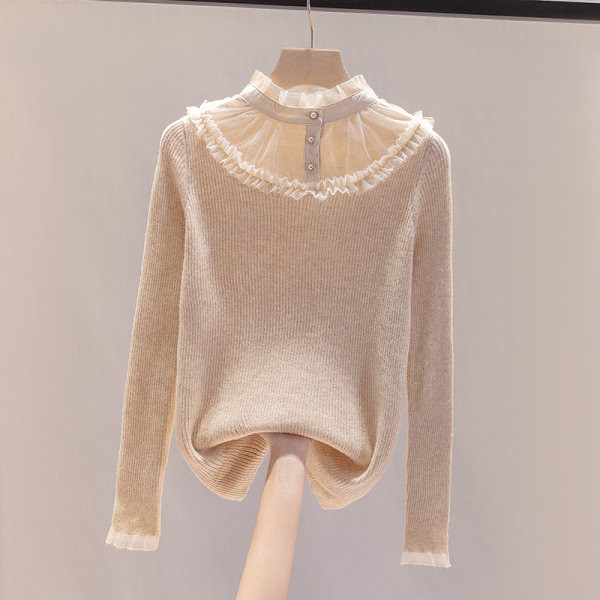 Дамски пуловер с перли и тюл