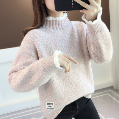 Πλεκτό γυναικείο πουλόβερ με ψηλό γιακά - τέσσερα χρώματα