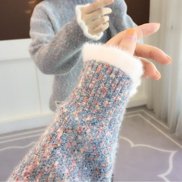 Πλεκτό γυναικείο πουλόβερ με ψηλό γιακά - τέσσερα χρώματα