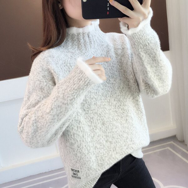 Πλεκτό γυναικείο πουλόβερ με ψηλό γιακά - τέσσερα χρώματα