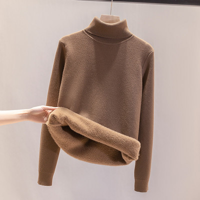 Дамски зимен пуловер с топла подплата и висока яка