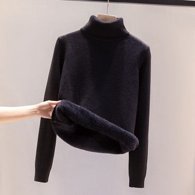 Дамски зимен пуловер с топла подплата и висока яка