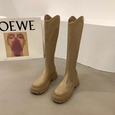 Нов модел дамски кожени ботуши с груба подметка