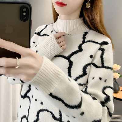 Γυναικείο χοντρό πουλόβερ για το χειμώνα με γιακά πόλο