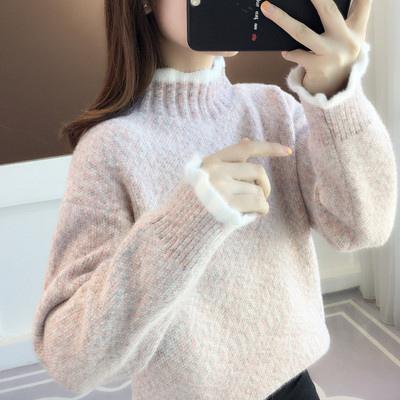 Дамски есенно-зимен пуловер с поло яка няколко цвята